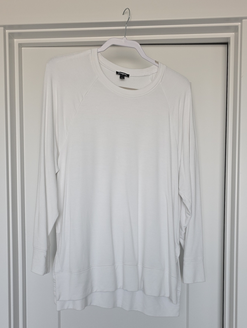 Express White Women's Long Sleeve Crewneck Sweatshirt